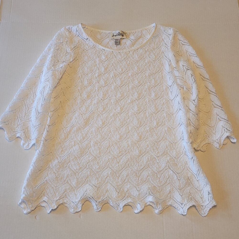 Joseph Ribkoff White Lace Crochet Top Swim Beach Boho Cottage Coastal SZ 14